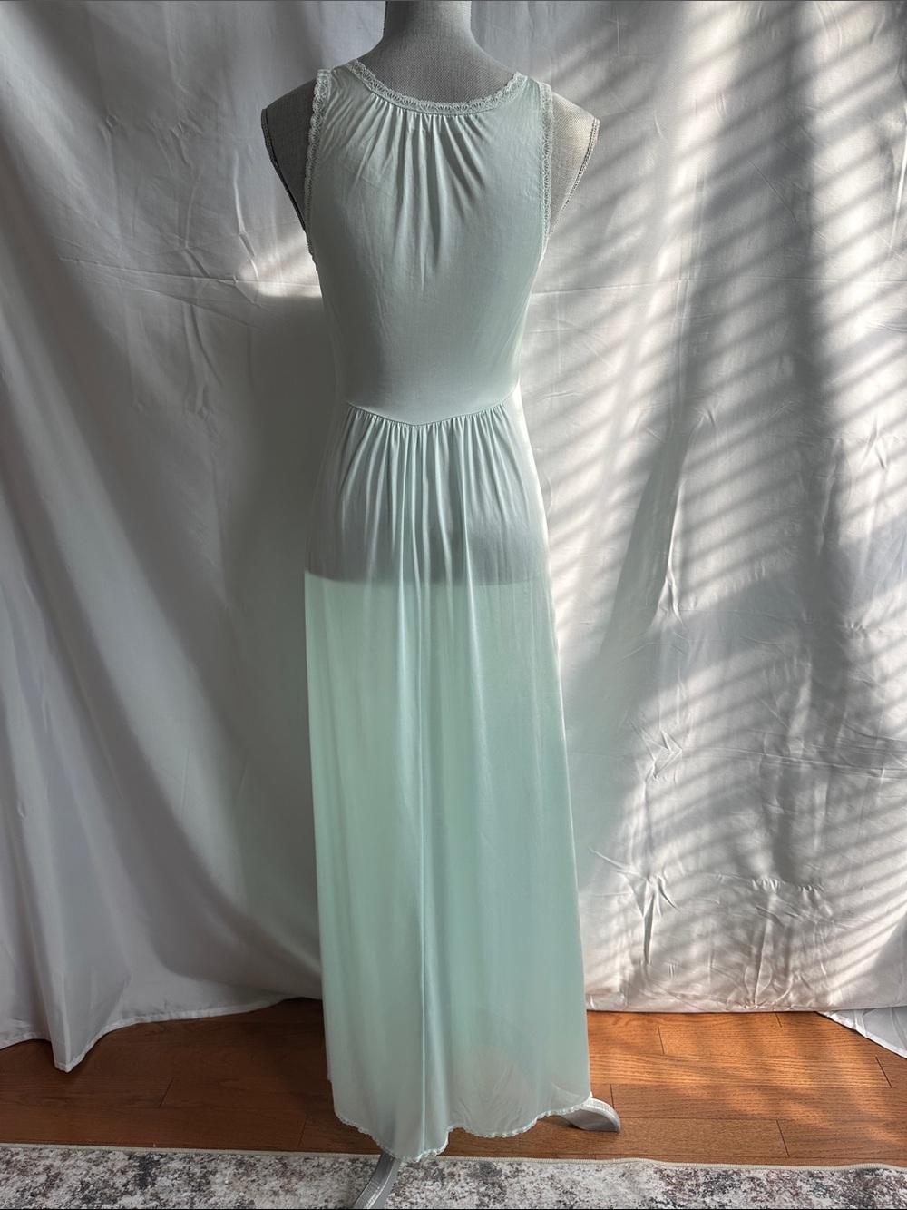 Miss Elaine Mint Green Lace-Trim Long Peignoir Set - Picture 12 of 13